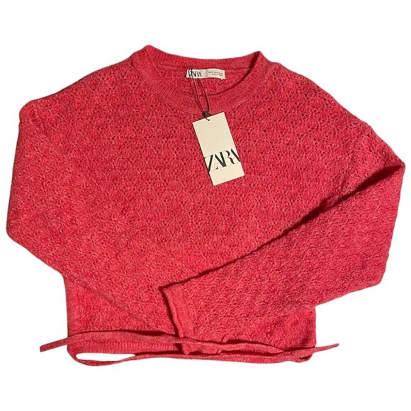 Zara Open Back Knit Pink Sweater Tie Back, Size Small - Picture 7 of 16
